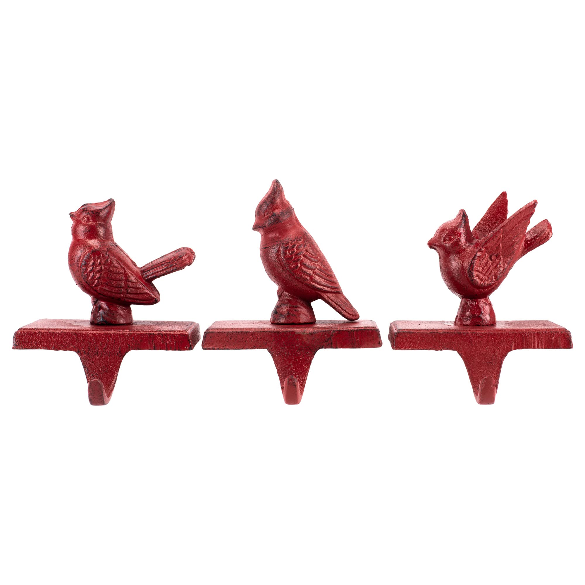 Transpac Cast Iron Cardinal Stocking Holders, Set of 3, Red, 5.6 Inch