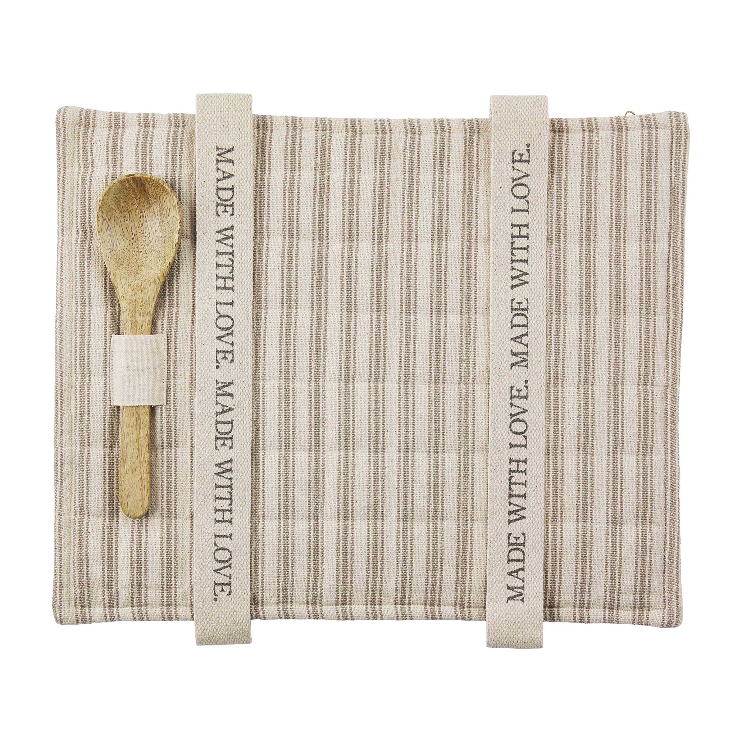 Mud Pie "Made With Love" Striped Casserole Carrier & Serving Spoon Set