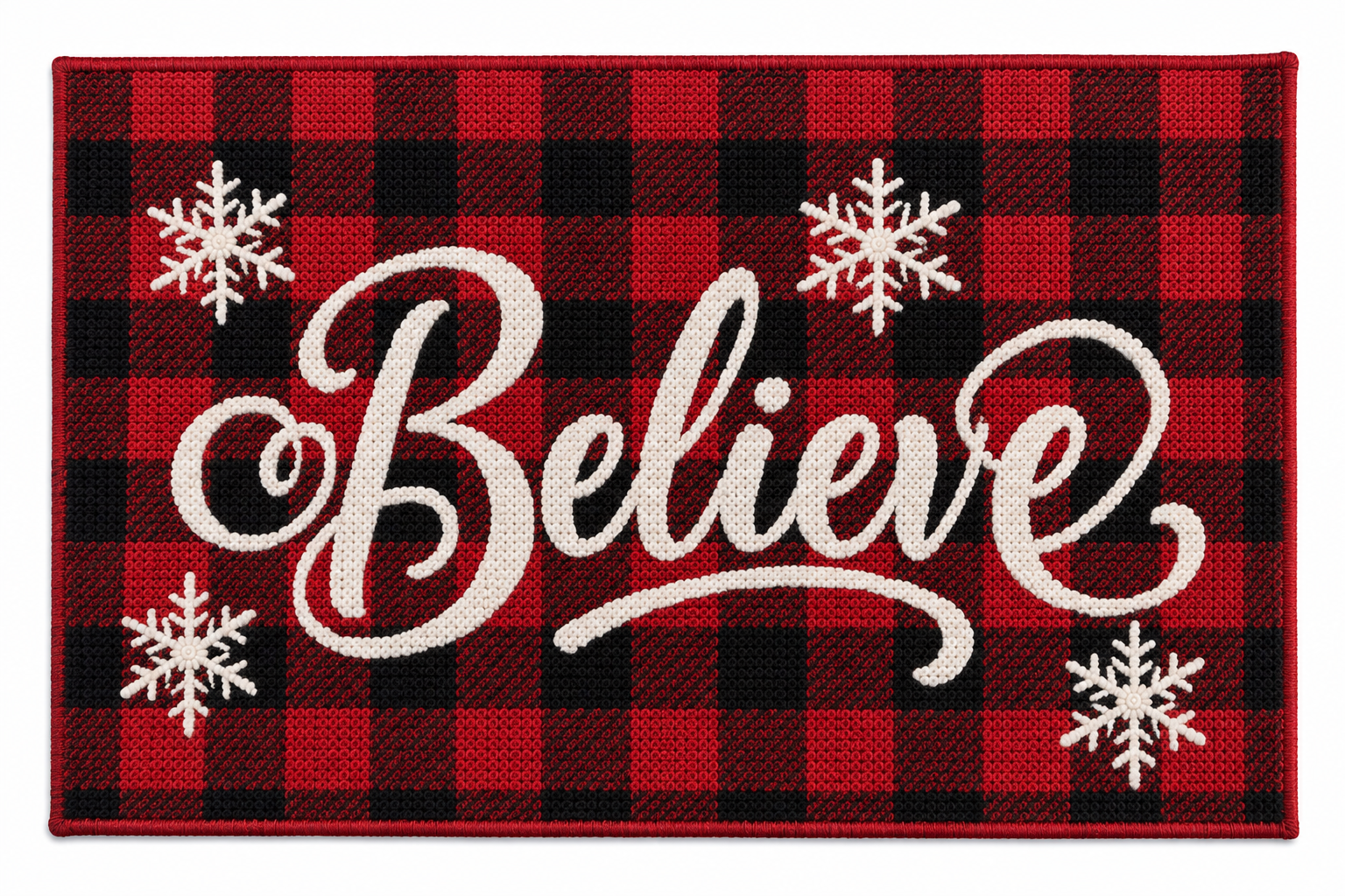 "Believe" Red Buffalo Plaid Snowflake Nidico Tapestry Placemat