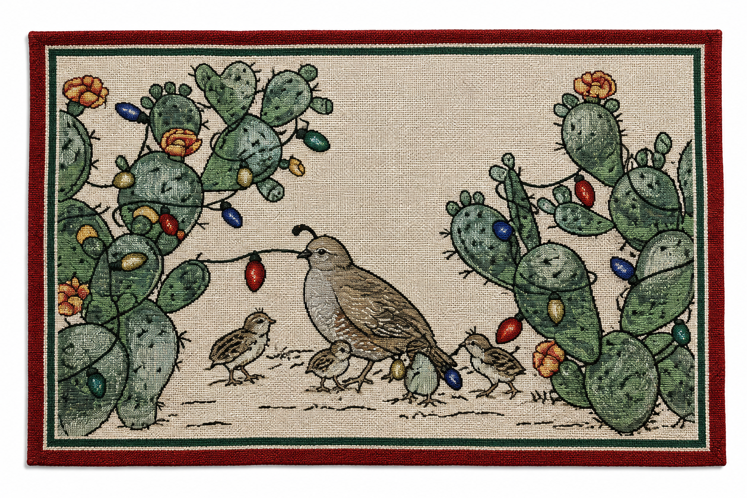 Southwestern Gambel's Quail & Cactus Sonoran Souvenirs Tapestry Placemat