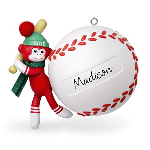 Hallmark Keepsake Personalized Christmas Ornament 2018 Year Dated, Baseball Star Sock Monkey