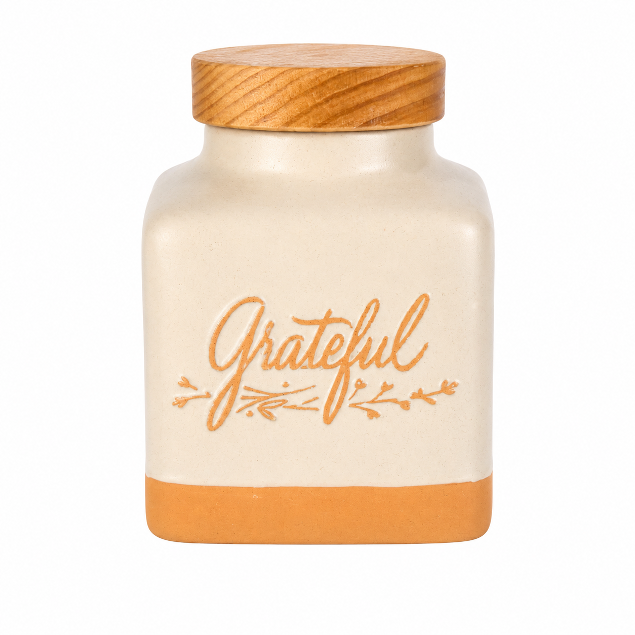 Hallmark "Grateful" Ceramic Jar with Wooden Lid