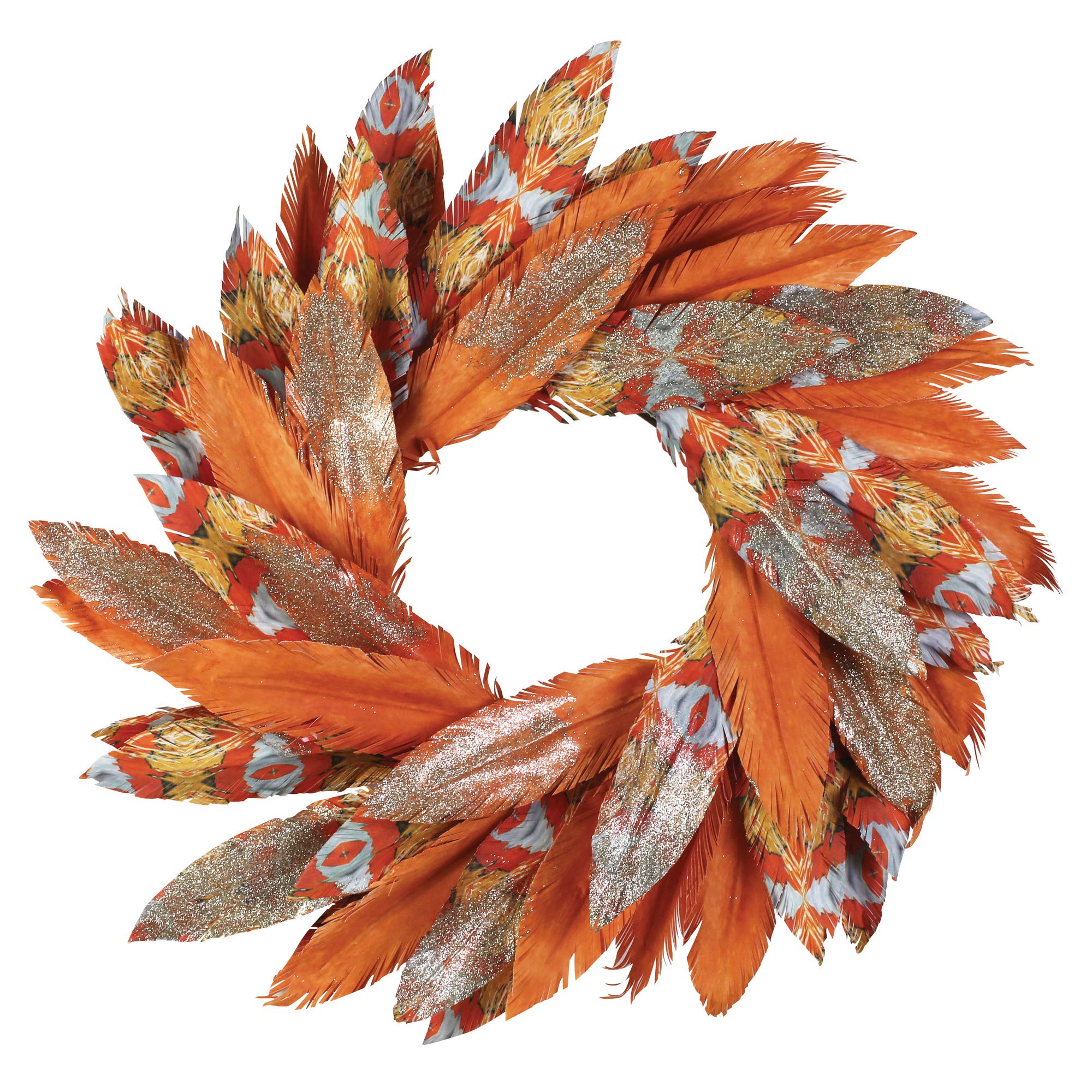 Department 56 Harvest Feather & Patterned Leaf Autumn Wreath Decor