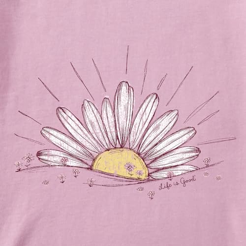 MD Life is Good Women's Rising Daisy Sun Graphic Crusher V-Neck T-Shirt (Dusty Lilac/Lavender, Size M