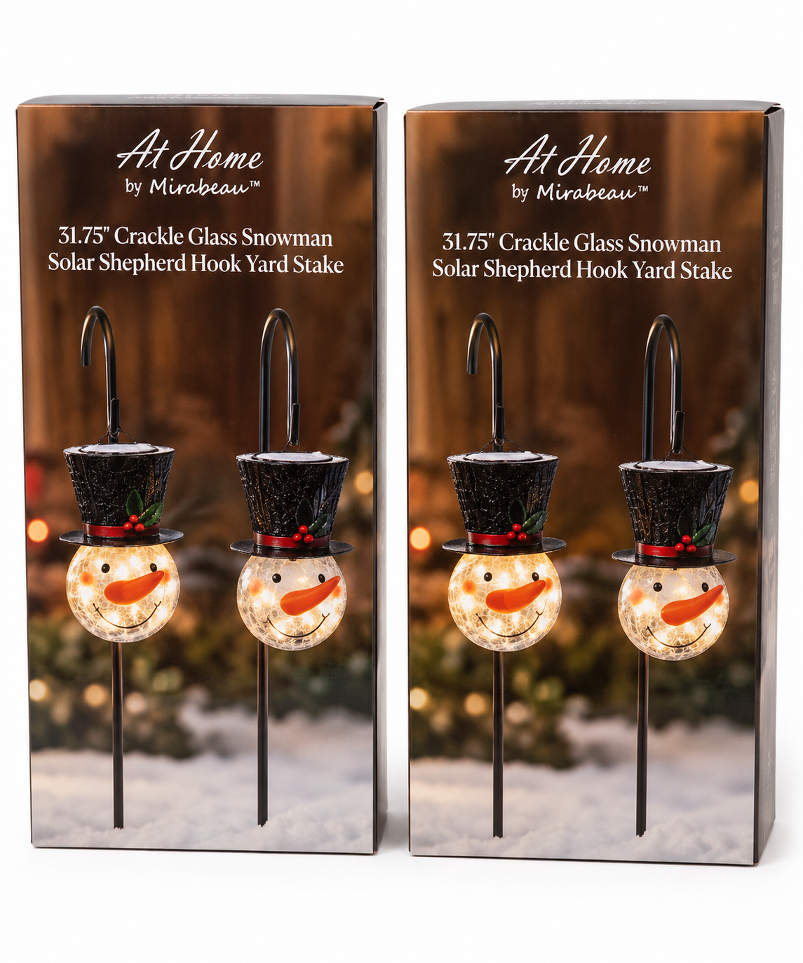 At Home by Mirabeau 31.75" Crackle Glass Snowman Solar Shepherd Hook Yard Stake Set