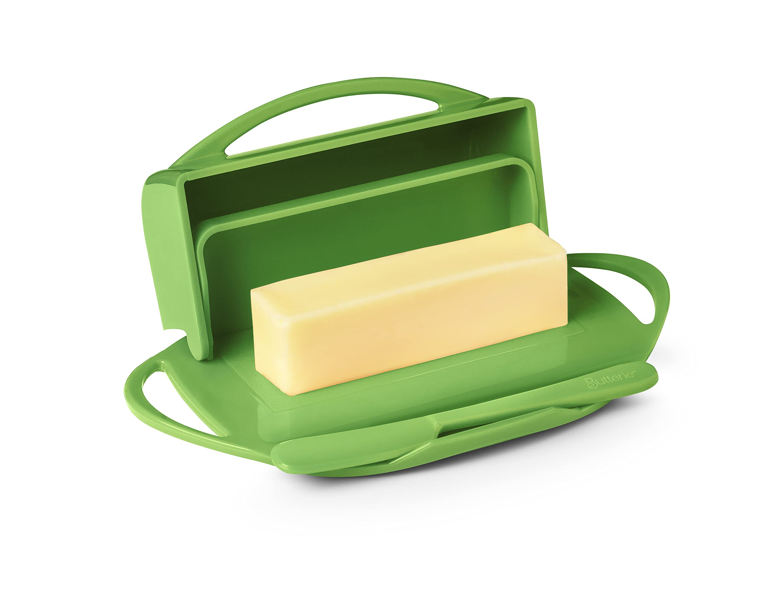 Butter Dish with Attached Flip-Top Lid - Green