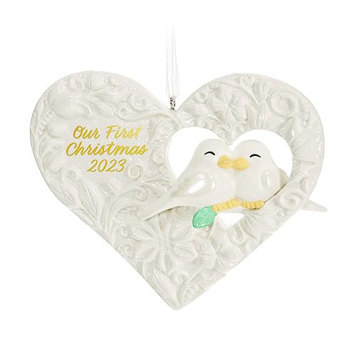 Hallmark Keepsake Christmas Ornament 2023, Our First Christmas Birds in Heart, Porcelain Ornament, Wedding Gift