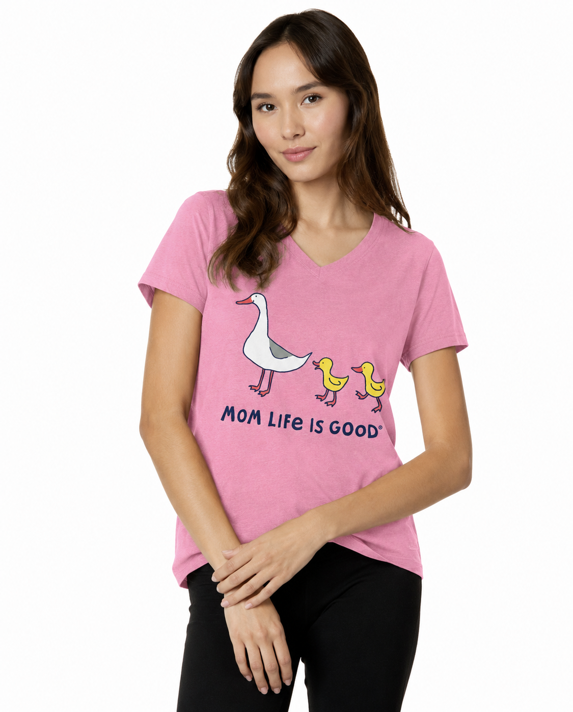 Small Life is Good® Women's "Mom Life Is Good" Duck & Ducklings Pink Crusher Tee