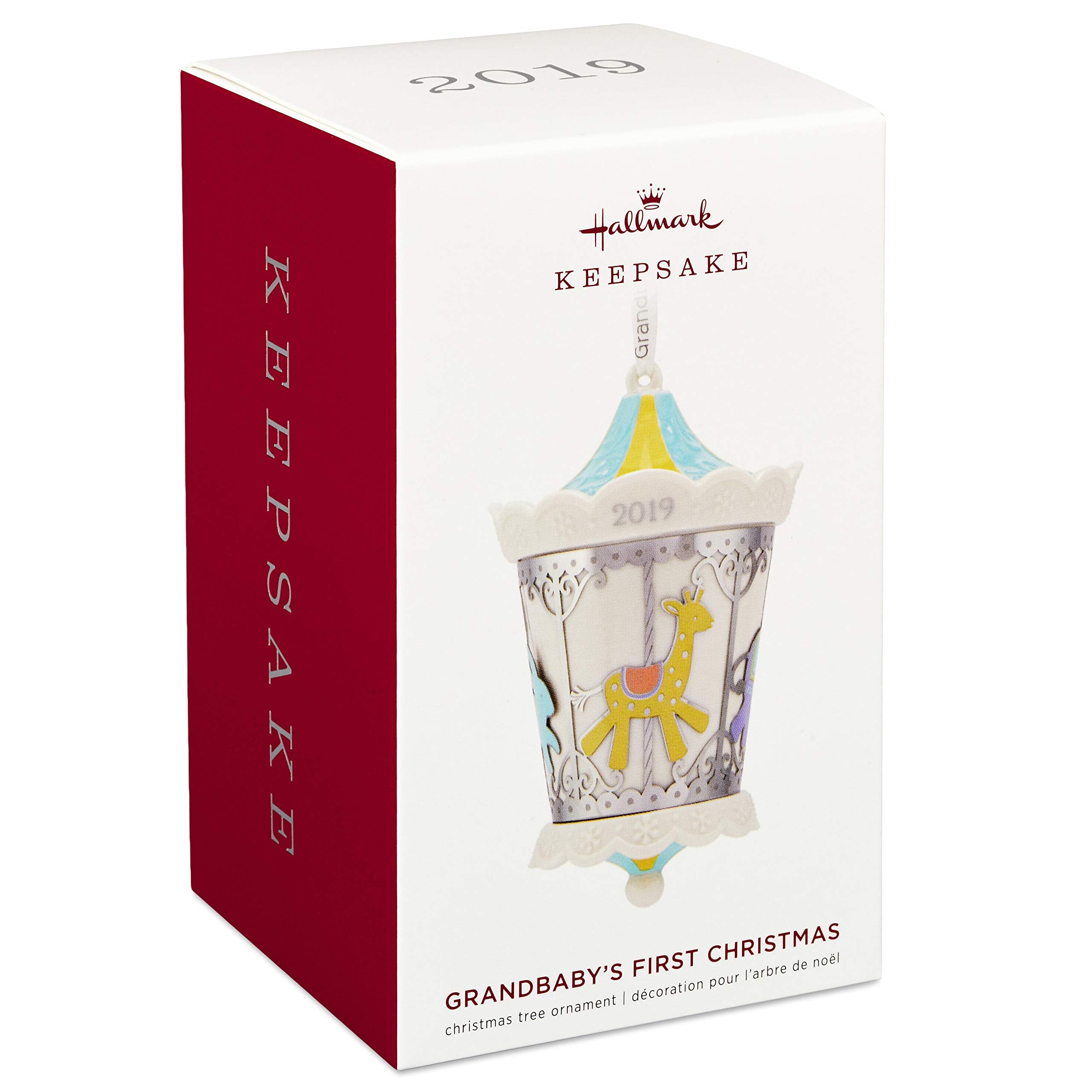 Hallmark Keepsake Ornament 2019 Year Dated, Grandbaby's Carousel, Porcelain and Metal, Grandchild's First Christmas
