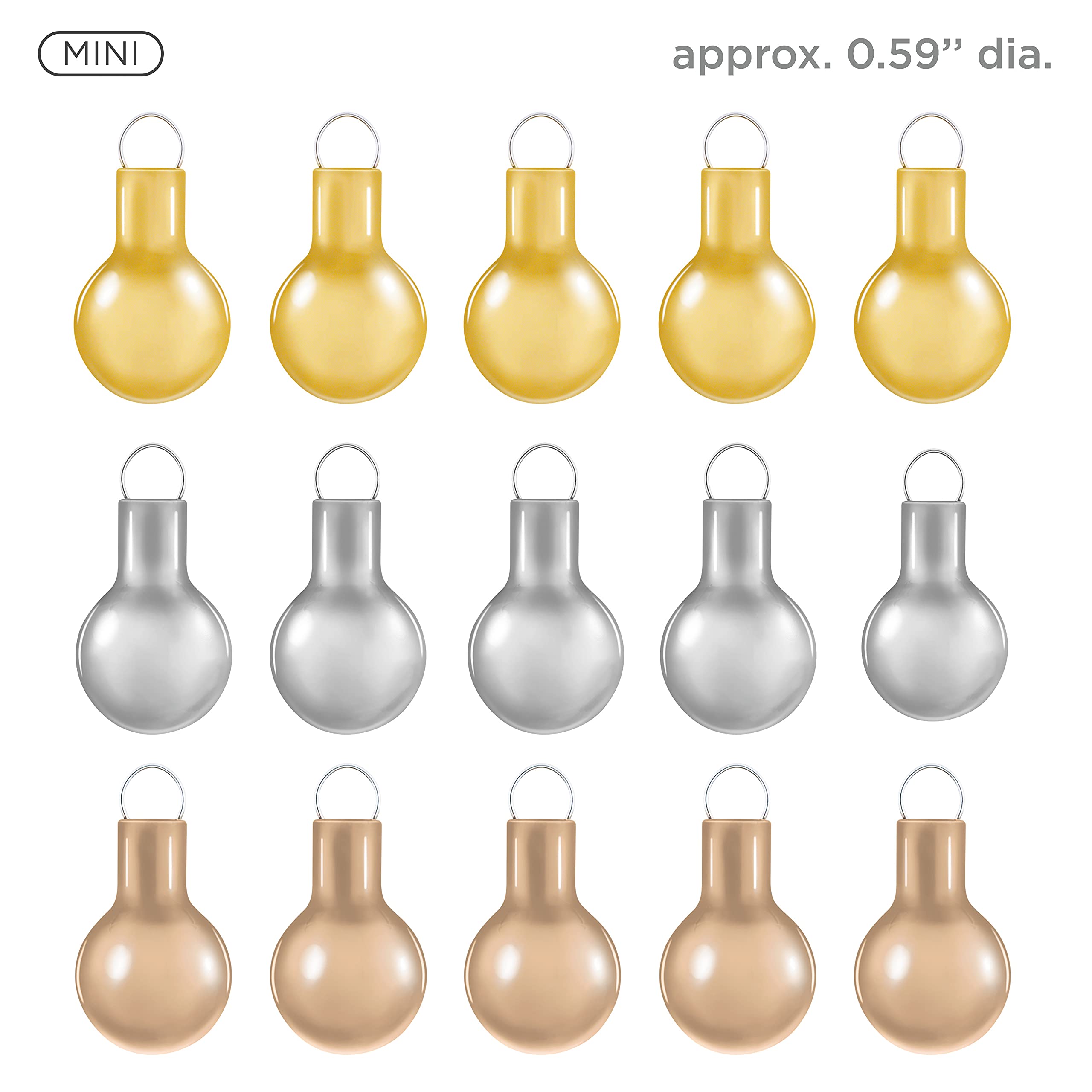 Mini Elegant Gold, Champagne and Silver Glass Ornaments, (Set of 15)