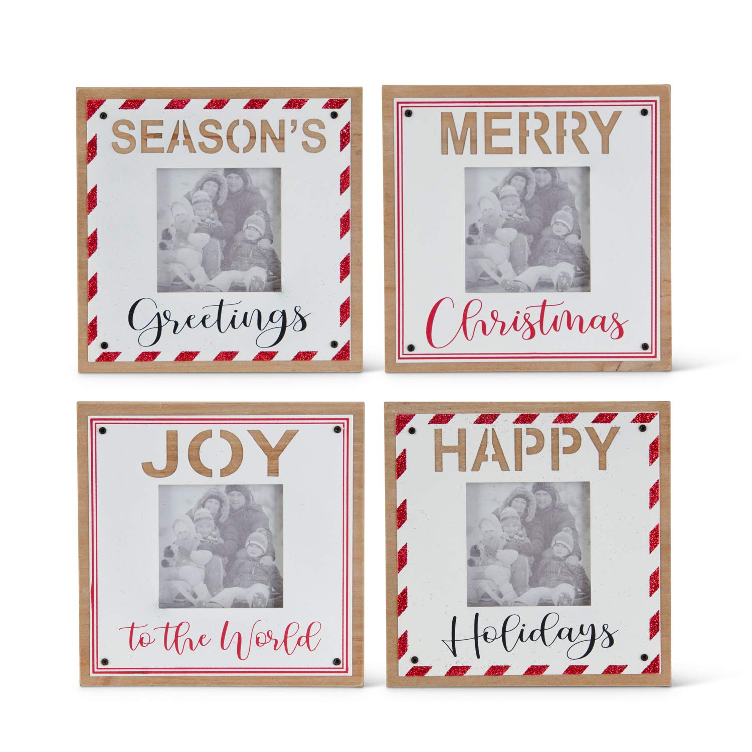 K&K Interiors "Merry Christmas" Wood Frame Red Script & Line Accent Frame