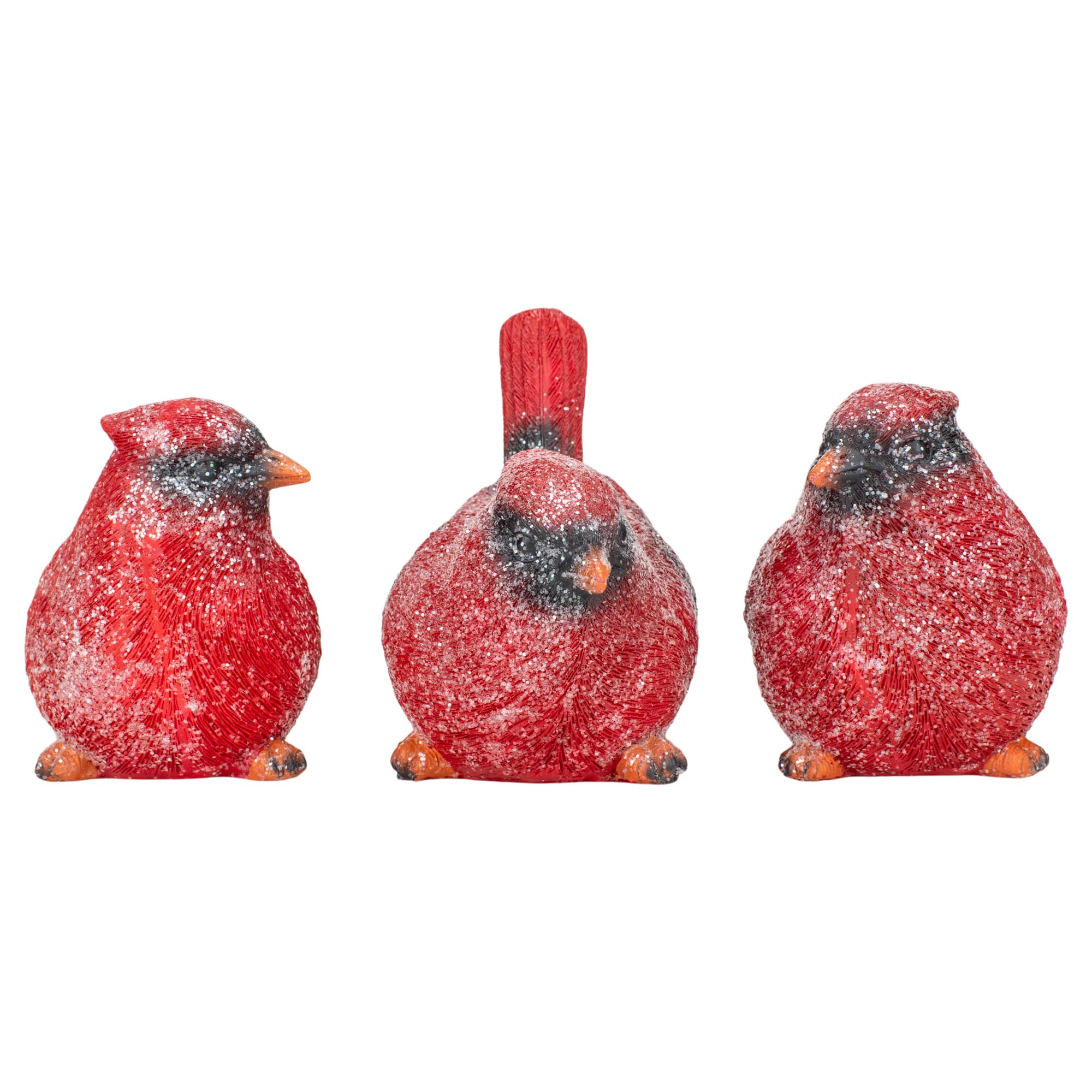 Transpac Glittered Red Cardinal Medium 4 x 4.5 x 2.75 Resin Holiday Figurine Set of 3