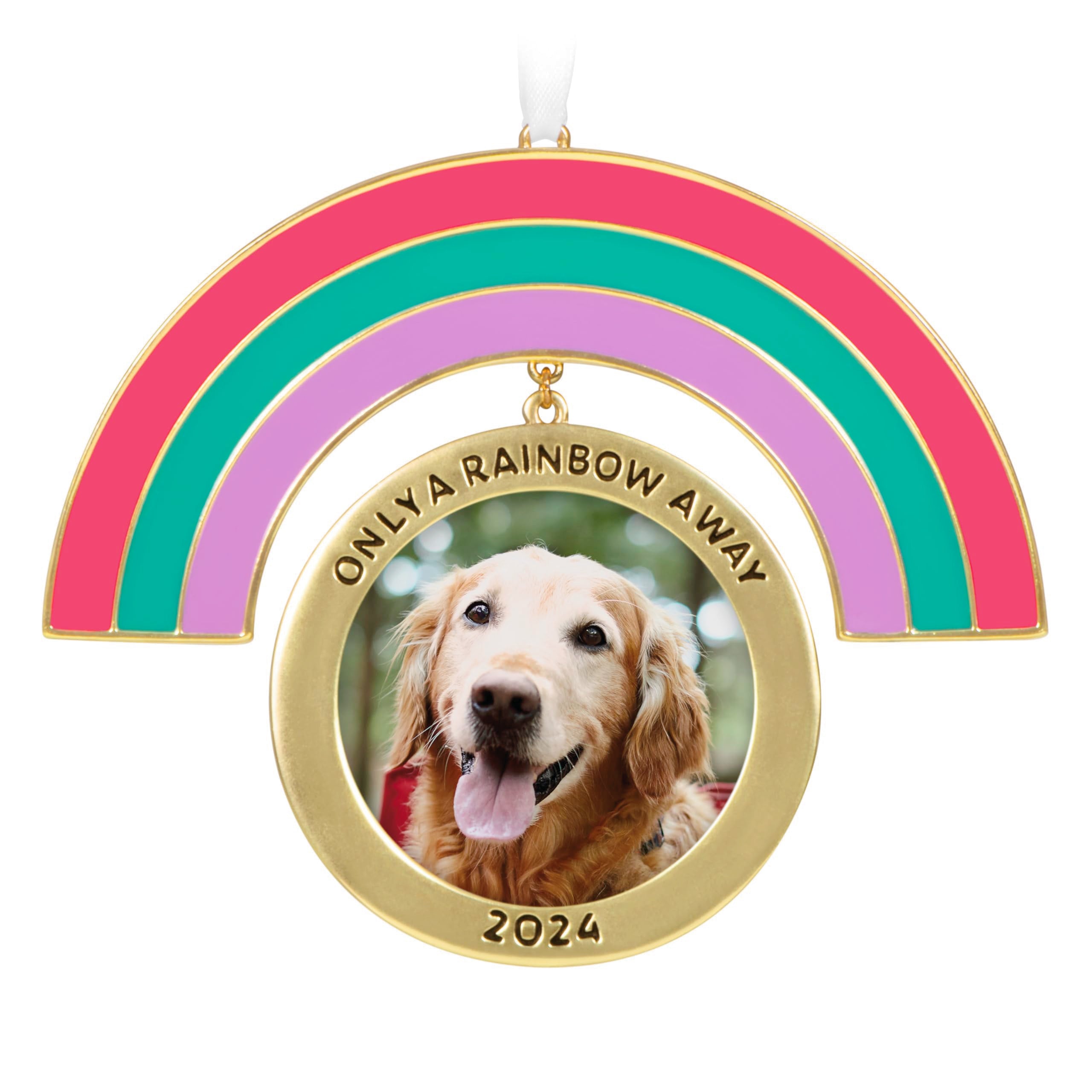 Hallmark Keepsake Christmas Ornament 2024, Only a Rainbow Away Photo Frame, Metal, Pet Memorial Gift