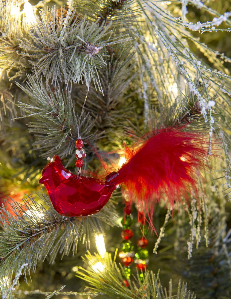 4" Feathered Cardinal Ornament - Set of 4