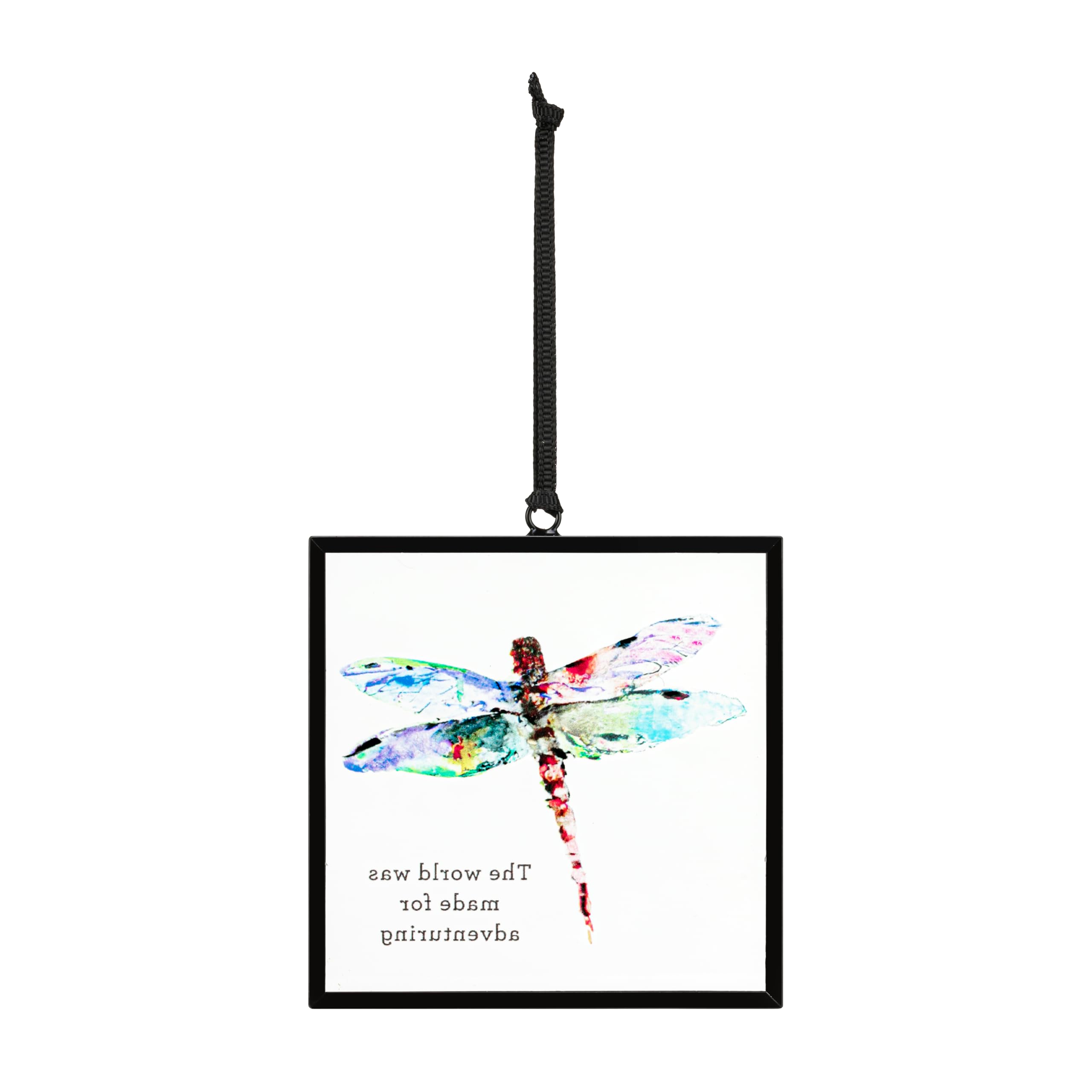 DEMDACO Dean Crouser Collection The World was Made for Adventuring Watercolor Dragonfly 3 x 3 Iron and Glass Square Suncatcher Ornament Display