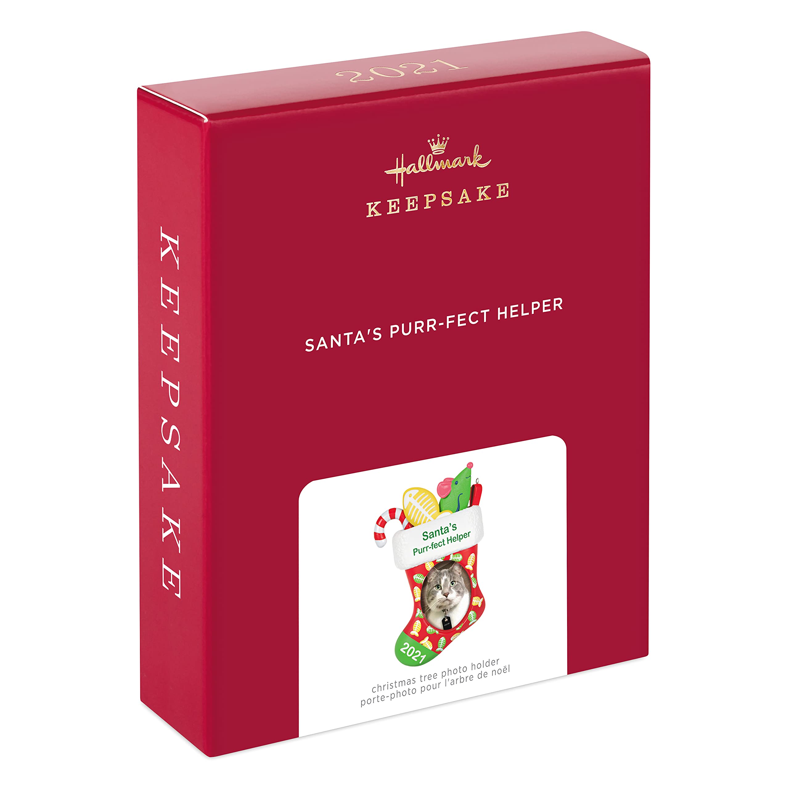 Hallmark Keepsake Christmas Ornament, Year Dated 2021, Santa's Purr-FECT Helper Cat Stocking Photo Frame