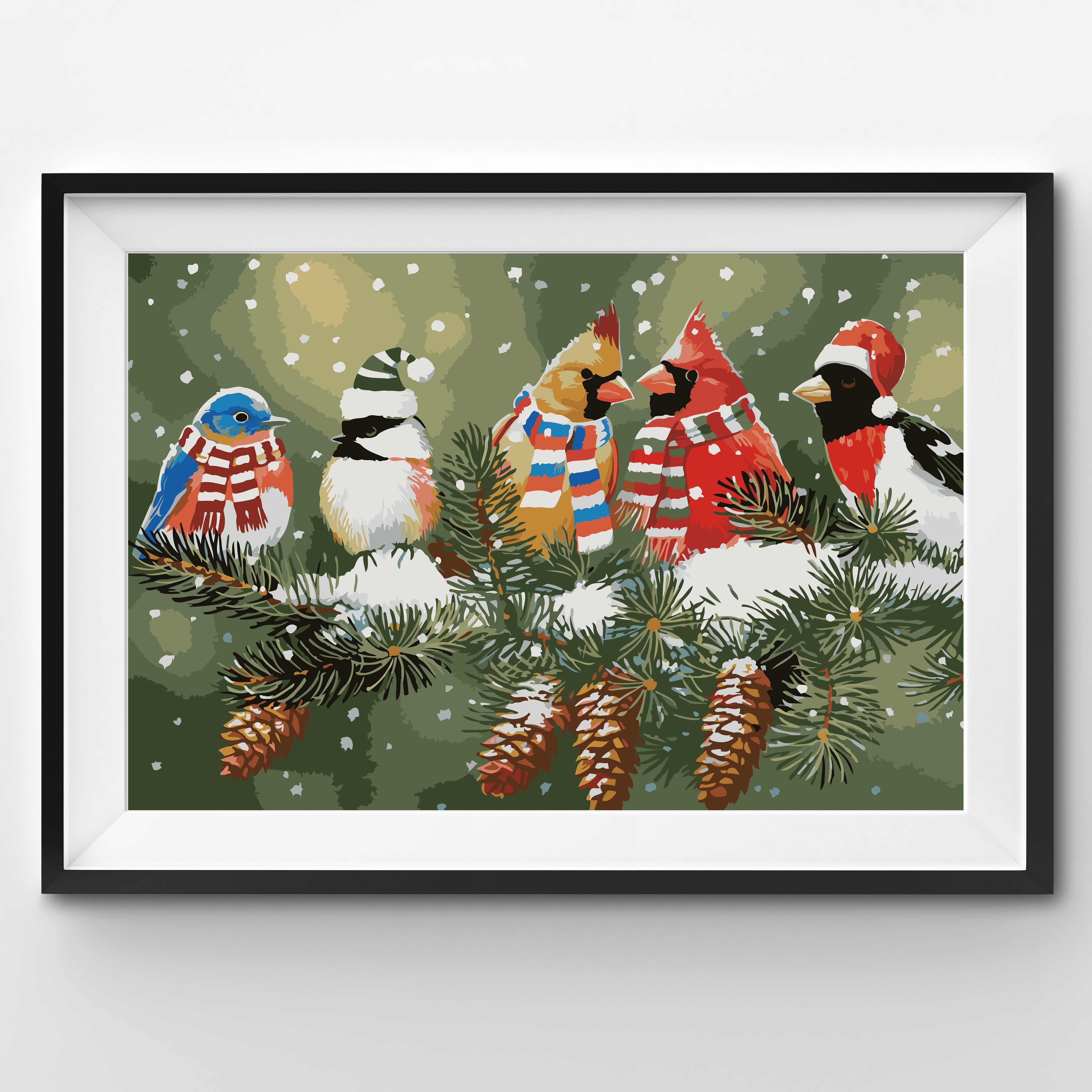 Winnie's Picks "Christmassy Birds on a Snowy Branch" Paint by Numbers Kit for Adults