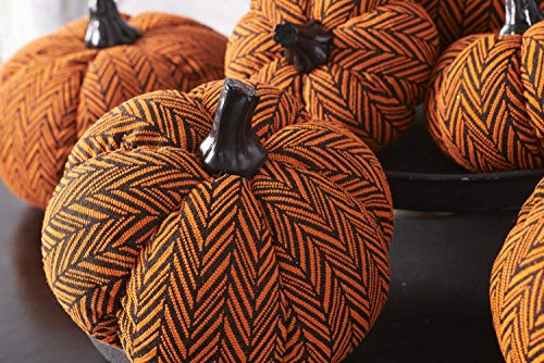 Orange and Black Herringbone Cloth-Resin Pumpkin Decoration