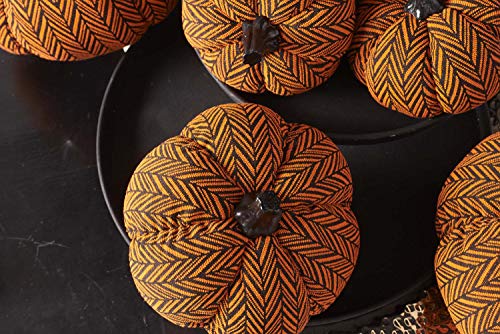 Orange and Black Herringbone Cloth-Resin Pumpkin Decoration