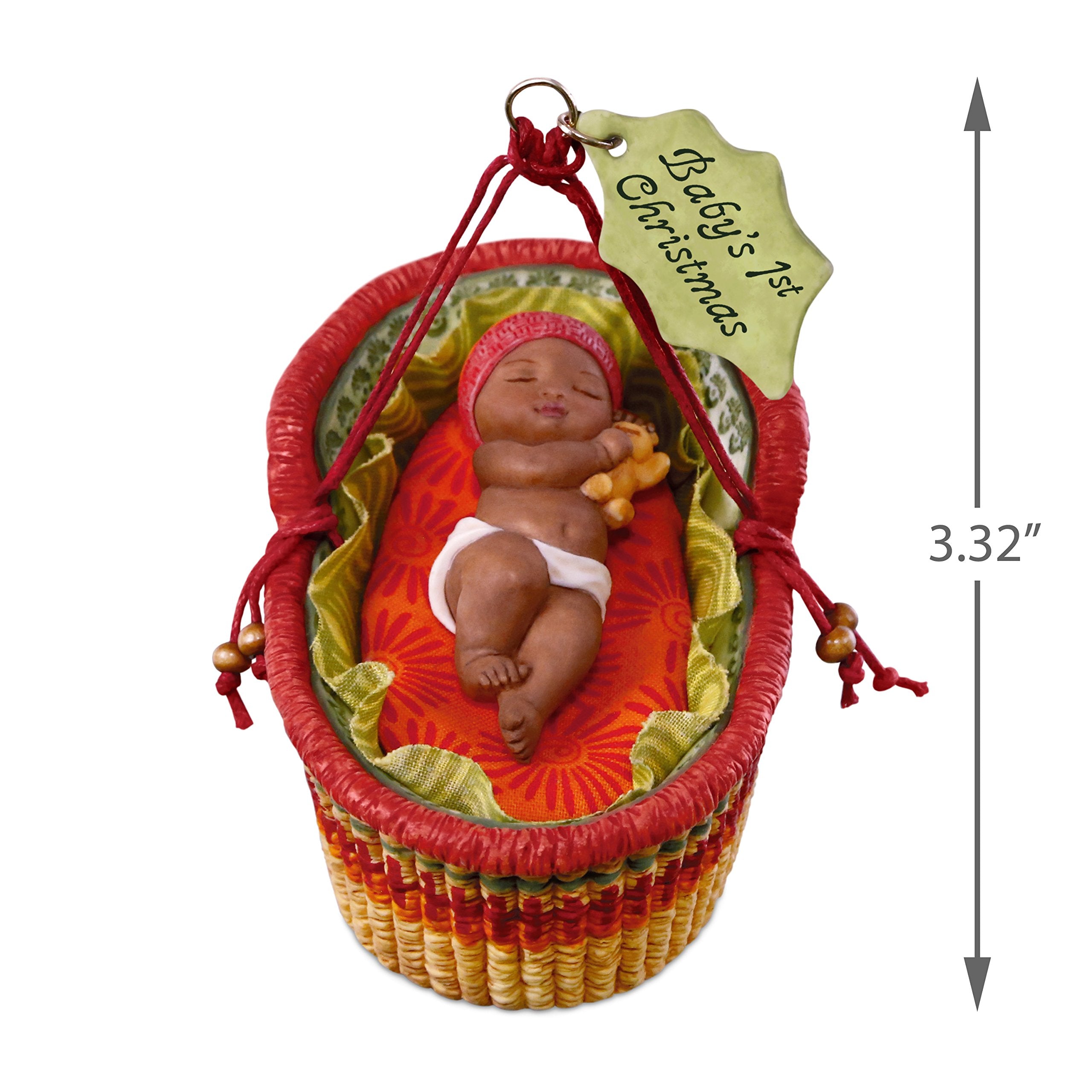 Hallmark Keepsake Ornament 2018 Year Dated, African American Baby's First Christmas, Porcelain, Basket