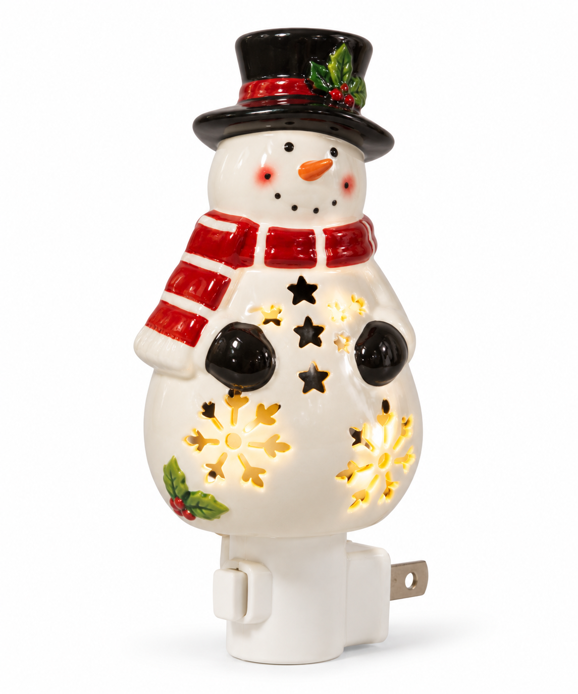 Christmas Is Forever Ceramic Snowman Night Light Pierced Snowflake Design