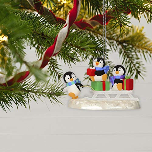 Hallmark Keepsake Christmas Ornament 2019 Year Dated Sledding Shenanigans Penguins, 1799QGO2019