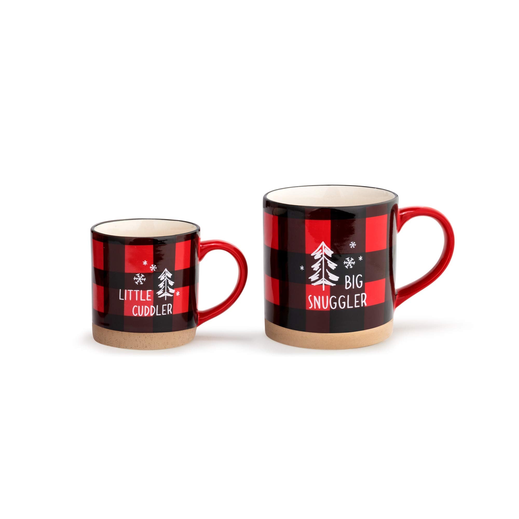 Big Snuggler and Little Cuddler Red Plaid 14 ounce Stoneware Mugs Set of 2