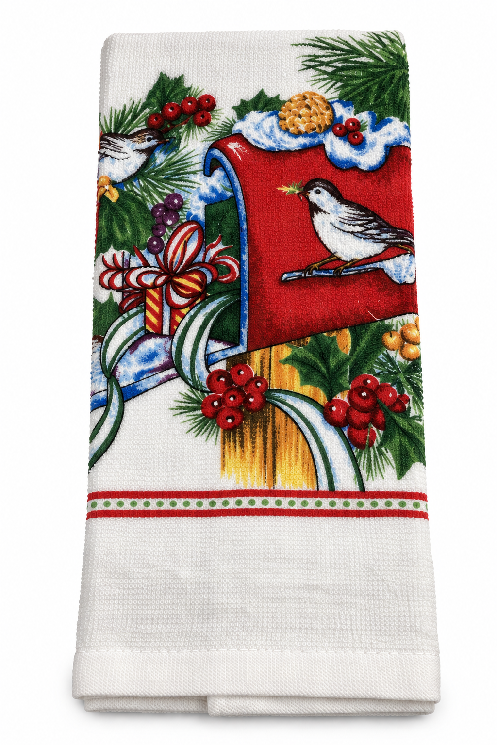 Holiday Style Christmas Bird Holly Berries Kitchen Towel Set