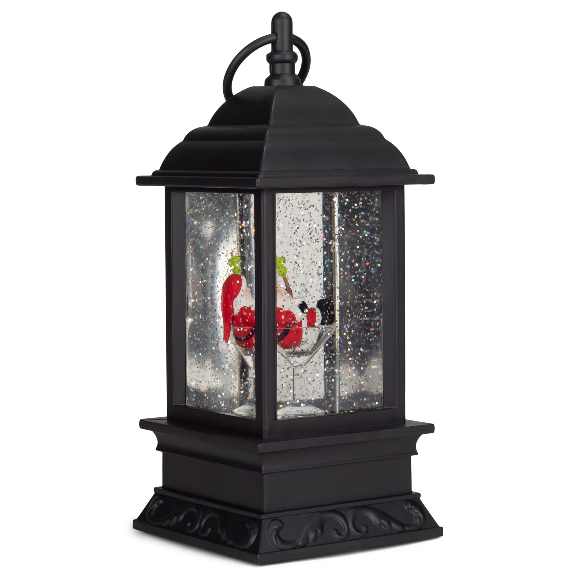 RAZ Imports 2021 Holiday Water Lanterns 9.5" Santa in Martini Glass Spinning Lighted Water Lantern Black