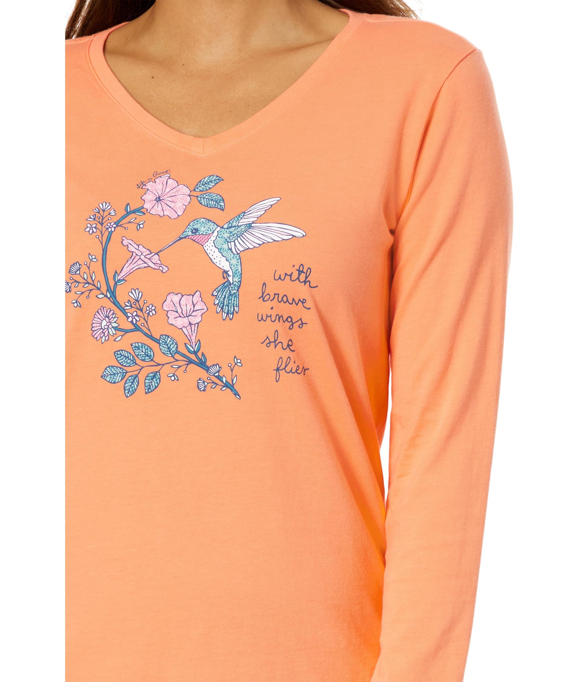 Large Life is Good Hummingbird Brave Wings Long Sleeve Crusher™ Vee Canyon Orange