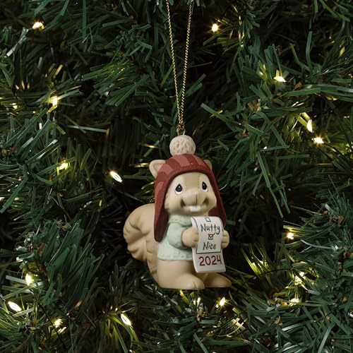 Precious Moments Squirrel Ornament | Have You Been Nutty Or Nice? Dated 2024 Animal Bisque Porcelain Ornament | Whimsical Christmas Décor & Gifts