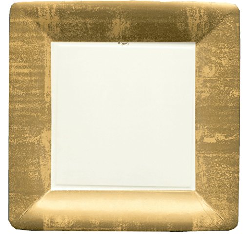 Entertaining with Caspari Square Dinner Plates, Gold Leaf/Ivory, 8-Pack