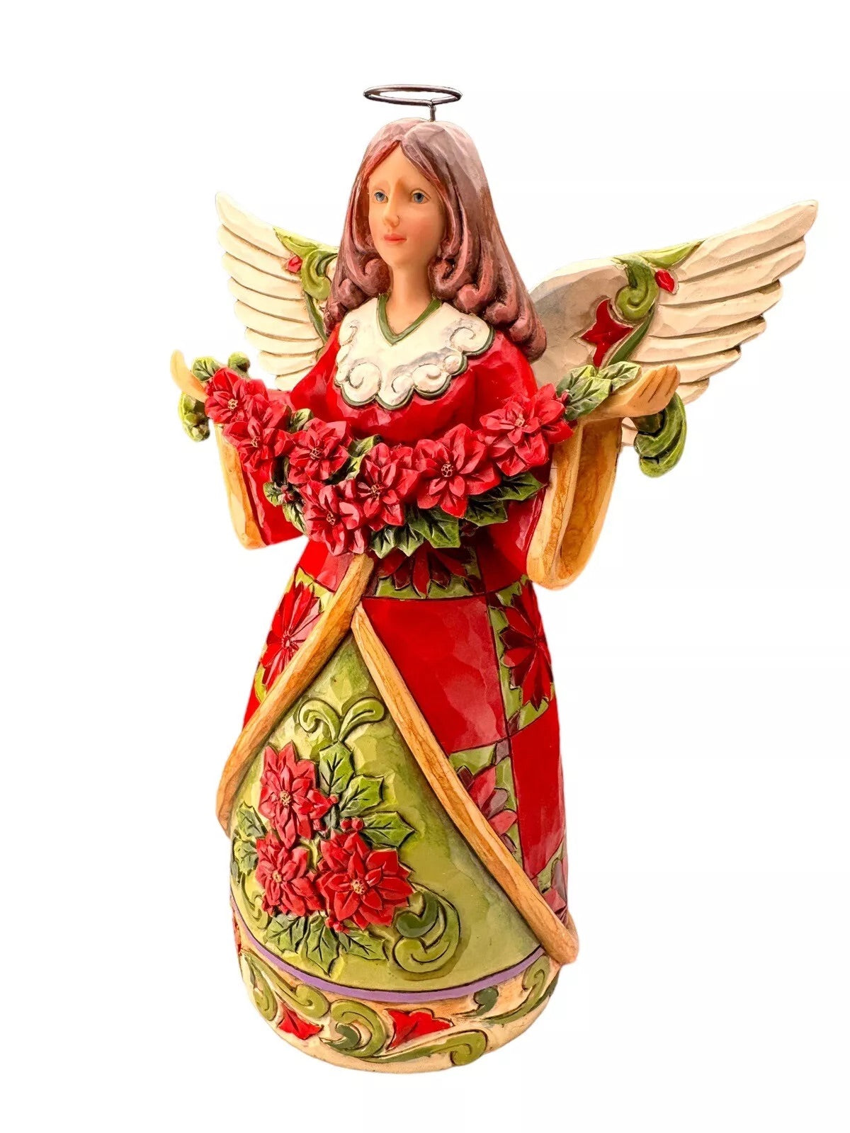 Jim Shore Figurine "Christmas Beauty" Red/Green Angel with Poinsettia