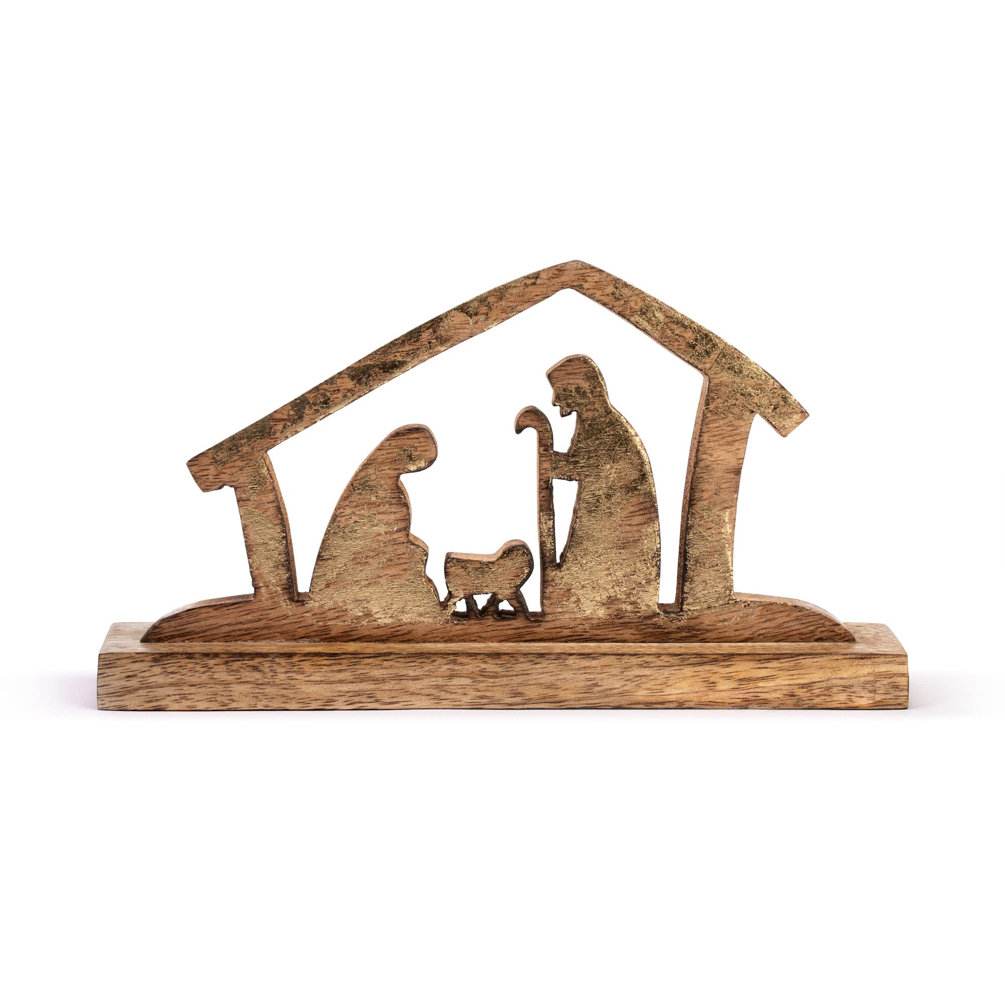 Natural Brown Holy Family Nativity 9 x 5 Mango Wood Christmas Table Top Décor