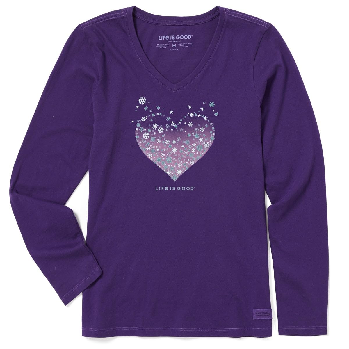 Extra Extra Large Life is Good :Snowflake Heart" Women's Purple Christmas V-Neck T-Shirt