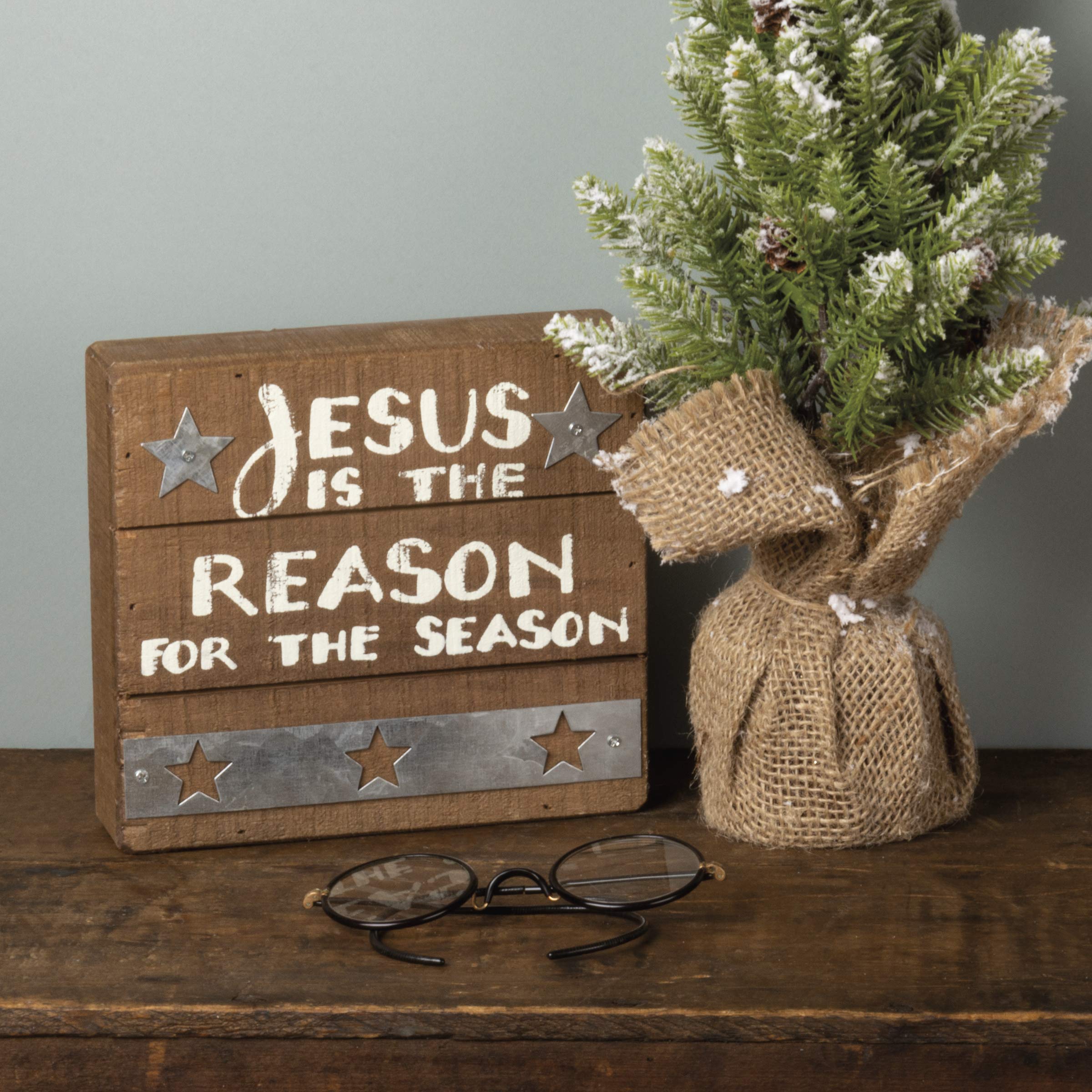 Primitives by Kathy Slat Box Sign, Jesus is The Reason for The Season