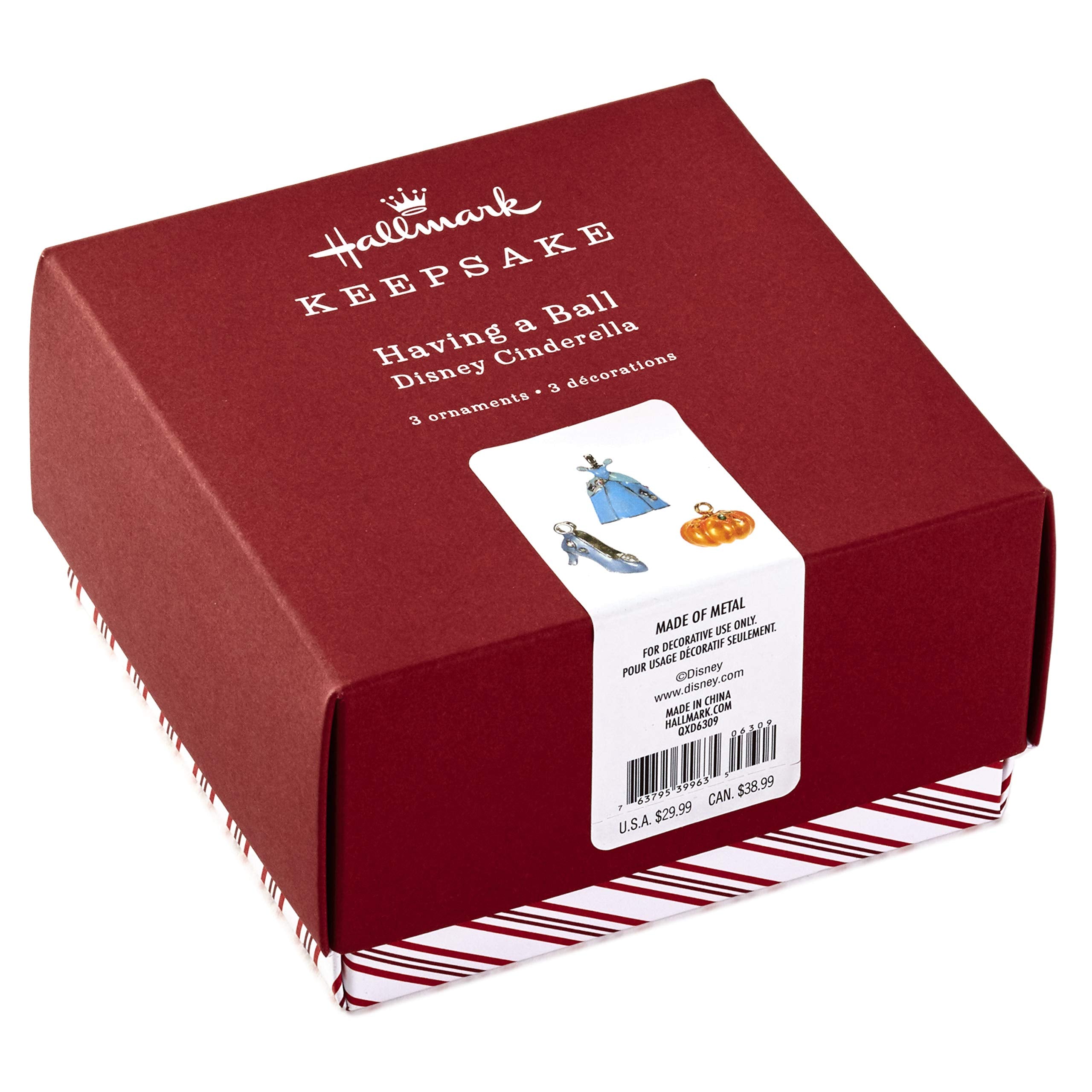 Hallmark Keepsake 2999QXD6309 Christmas Ornament 2019 Disney Ball, Cinderella Set of 3