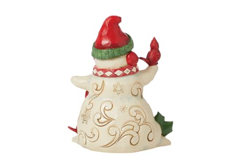 Enesco Jim Shore Heartwood Creek Snowman with Earmuffs and Cardinals Figurine- Stone Resin Hand Painted Crafted Collectible Snowman Figurines Christmas Home Decor Statue, 5.51 Inch