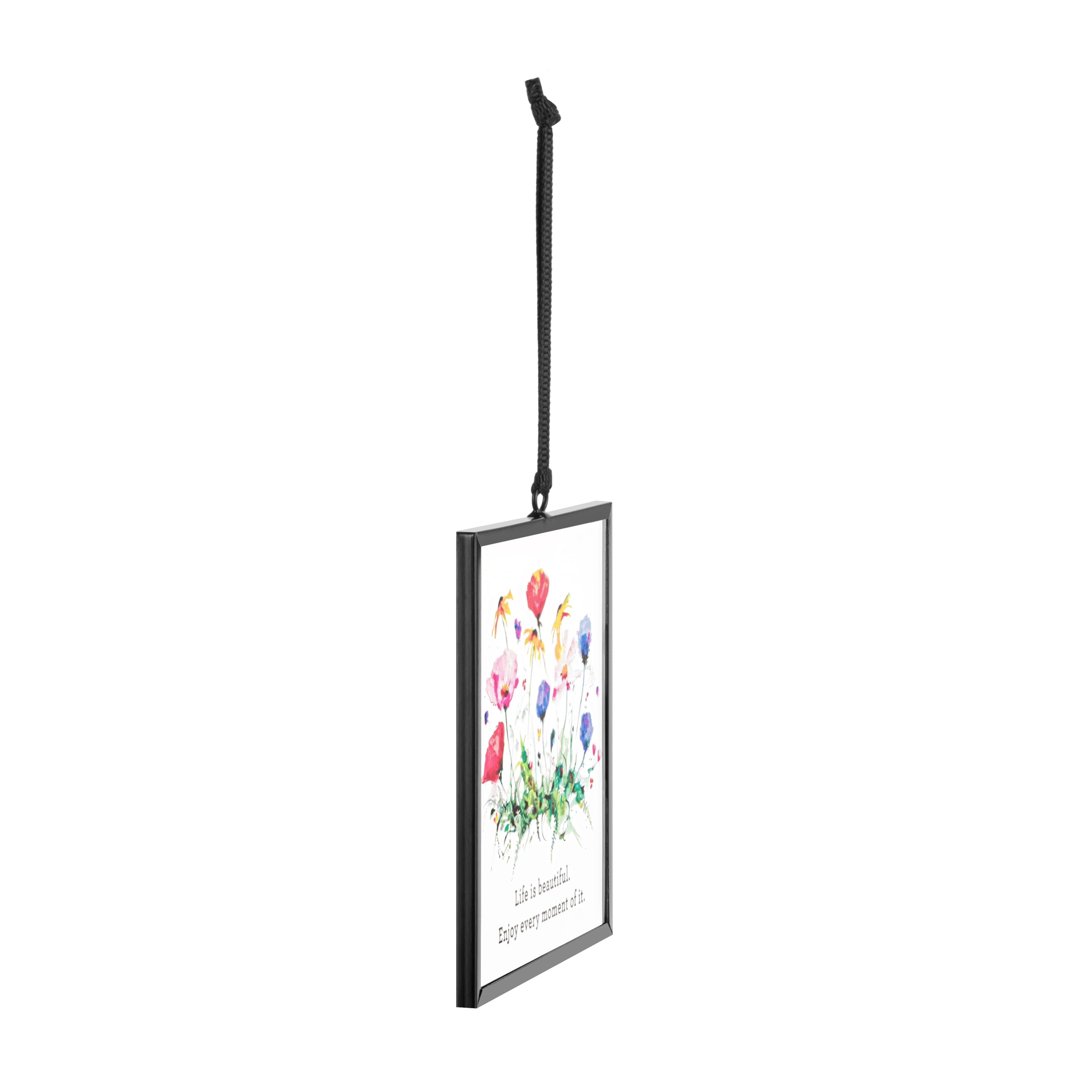 DEMDACO Dean Crouser Collection Life is Beautiful Enjoy Every Moment of It Watercolor Wildflowers 3 x 3 Iron and Glass Square Suncatcher Ornament Display