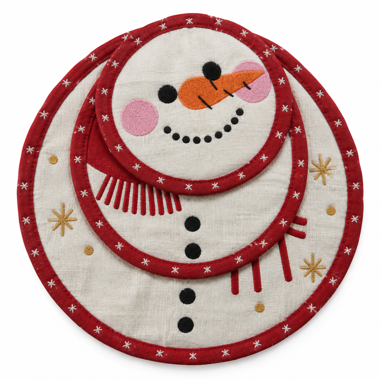 "Merry & Bright" Snowman Nidico Round Potholder Set
