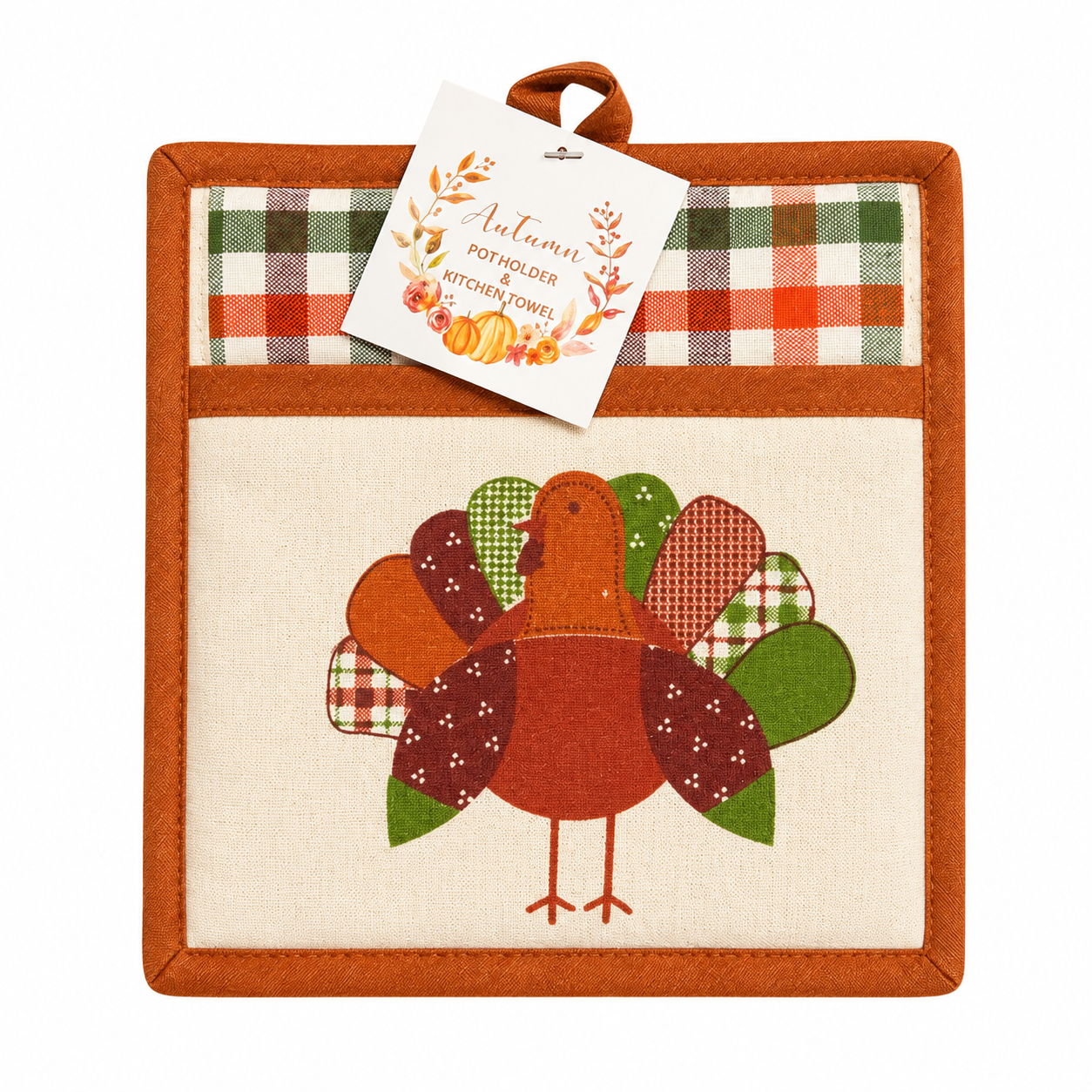 Autumn Thanksgiving Turkey Pot Holder & Kitchen Towel Set