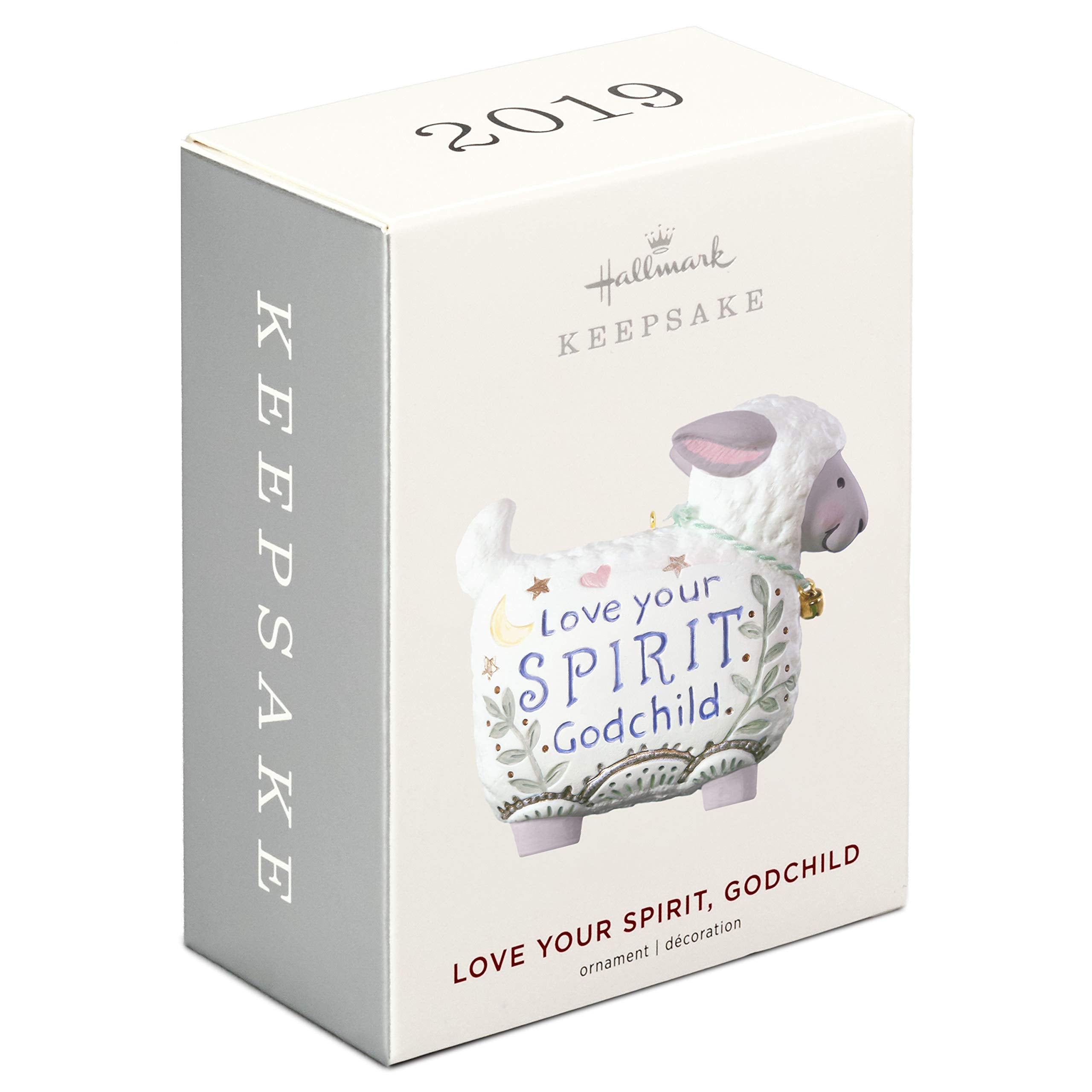 Hallmark Keepsake Christmas Ornament 2019 Year Dated Love Your Spirit, Godchild Lamb, New Baby Baptism Gift Porcelain,