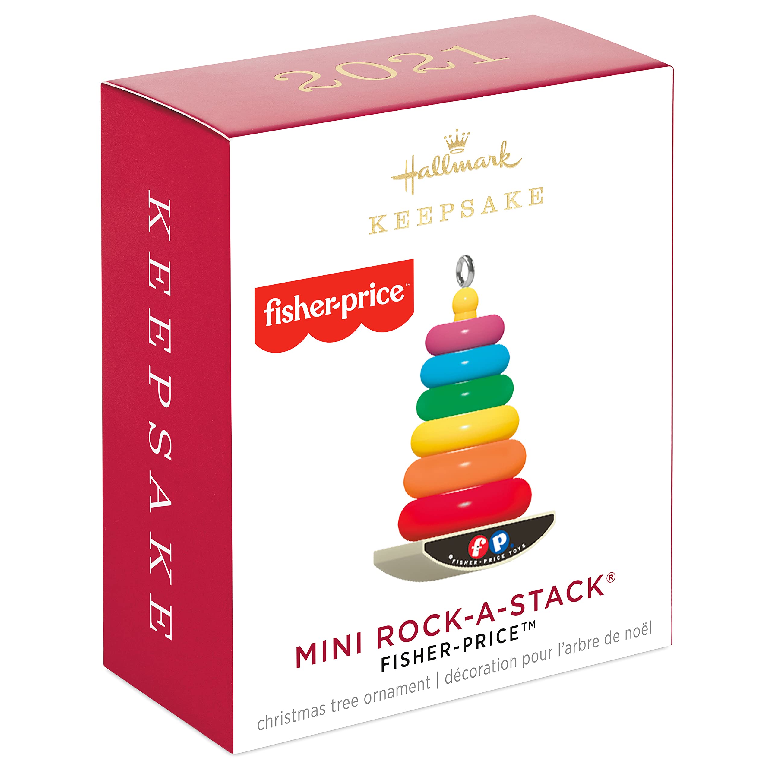 Hallmark Keepsake 0.875" Miniature Christmas Ornament 2021, Fisher-Price Rock-a-Stack Toy, Mini