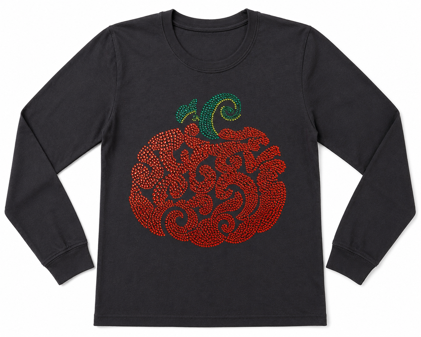 Extra Extra Large Rhinestone Pumpkin Swirl Distinct Long Sleeves T-shirt