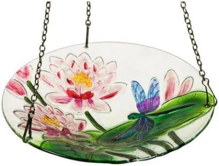 Evergreen Hanging Glass Bird Bath Dragonfly