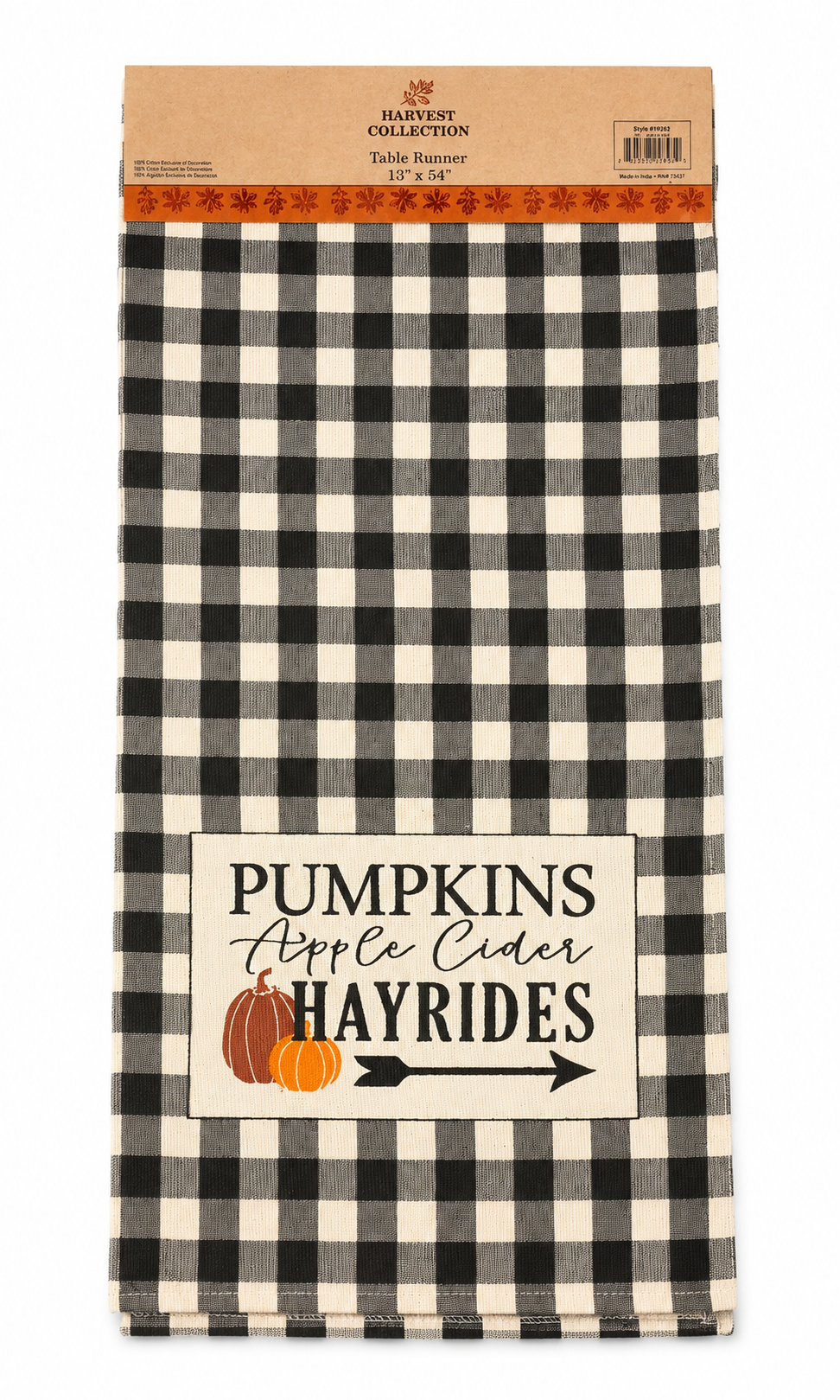 Nidico "Pumpkins, Apple Cider, Hayrides" Buffalo Plaid Table Runner (13" x 54") – Harvest Collection Fall Decor