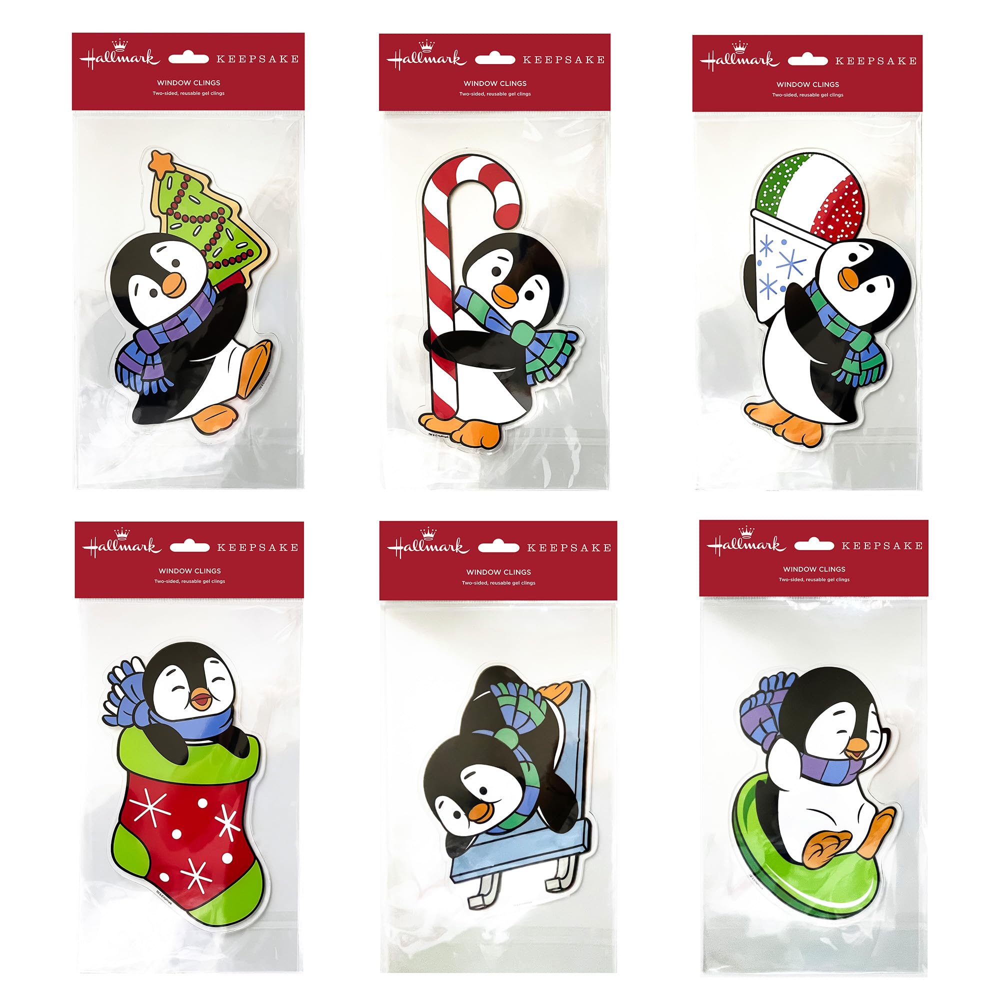 Hallmark Keepsake Playful Penguins Reusable Gel Window Clings Set of 6
