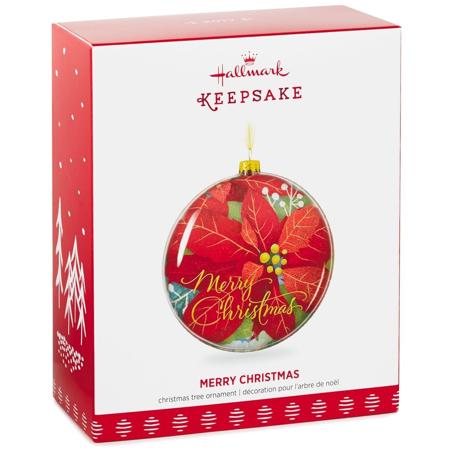 Hallmark Keepsake Ornament Merry Christmas Glass Poinsettia Santa Claus