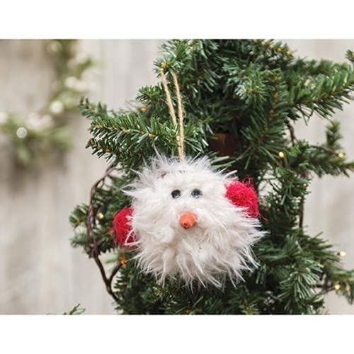 Fuzzy Snowman Head Hanging Christmas Ornament