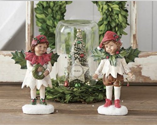 K&K Interiors 53083A Assorted 5.5 Inch Resin Girl/Boy W/Holly Wings (2 Styles), Red, White and Green